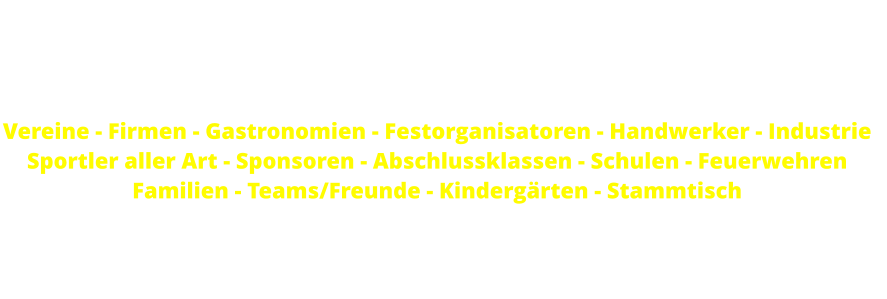 Wir von Seitz-Werbung.de sind eine im Februar 1991 gegründete, stets mit Präzision und für Qualität arbeitende Firma für Grafikentwurf, Werbesiebdruck und Textil-stickerei. Genau so vielseitig wie unsere Möglichkeiten hierfür sind auch unsere über 3000 Kunden europaweit: Vereine - Firmen - Gastronomien - Festorganisatoren - Handwerker - IndustrieSportler aller Art - Sponsoren - Abschlussklassen - Schulen - FeuerwehrenFamilien - Teams/Freunde - Kindergärten - Stammtisch Und vielleicht auch bald sie? Verschaffen sie sich in diesem Bereich einen ersten Eindruck über unsere Angebote und Möglichkeiten.